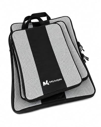 MUVON Compression Packing Cubes, 3 Pack Travel Organizers for Carry-On Luggage, Double-Zipper Compression Bags, Oxford 300D, Black