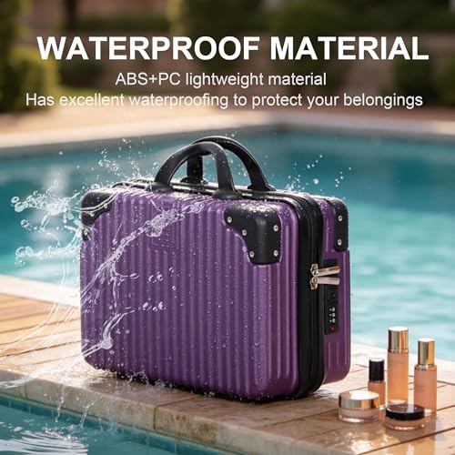 Vanity Case, 14 Inch Hard Shell Makeup Travel Suitcase, Purple - color: Purple