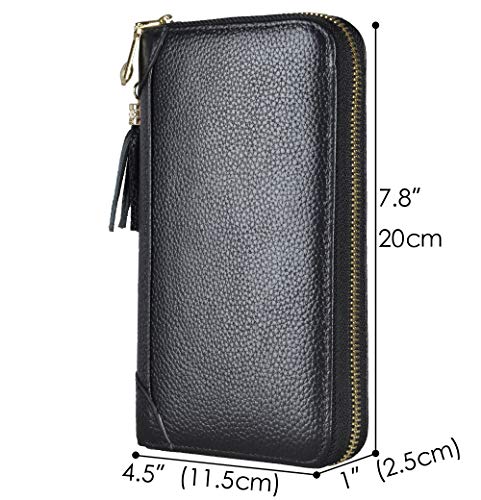 Easyoulife Credit Card Holder Wallet Womens Zipper Leather Case Purse RFID Blocking - color: Black