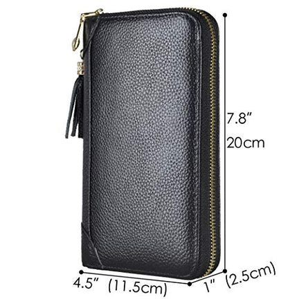 Easyoulife Credit Card Holder Wallet Womens Zipper Leather Case Purse RFID Blocking - color: Black