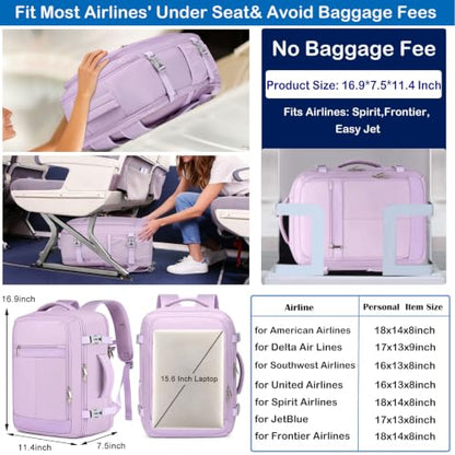 Travel Backpack for Women, 25L TSA Carry On Backpack Airline Approved - color: Light-purple, size: Large-25L
