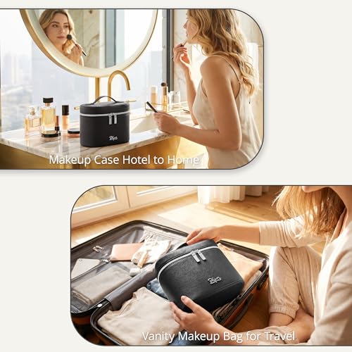 BOYATU Makeup Bag Vanity Case: Vegan Leather Cosmetic Bag for Women - color: 02 Black
