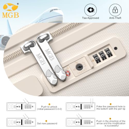 MGB Carry On Luggage 22x14x9 Airline Approved, Suitcases with Wheels, Cream - color: Cream, size: Carry-On 20 Inch