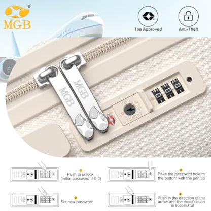 MGB Carry On Luggage 22x14x9 Airline Approved, Suitcases with Wheels, Cream - color: Cream, size: Carry-On 20 Inch