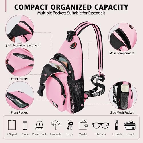 Geestock Convertible Sling Bag Crossbody Backpack for Women Men, Pink - color: Pink, size: Small