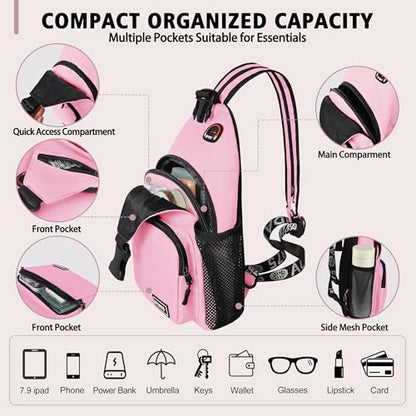 Geestock Convertible Sling Bag Crossbody Backpack for Women Men, Pink - color: Pink, size: Small