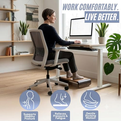Tiel Ergonomic Wooden Foot Rest for Under Desk – Angled Leg Elevation Stool for Posture & Back Support on Hardwood & Carpet