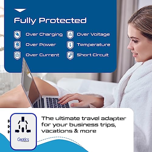 Ceptics Travel Adapter Worldwide - Universal Input, 4 USB Ports (Max 17.5W) - color: White