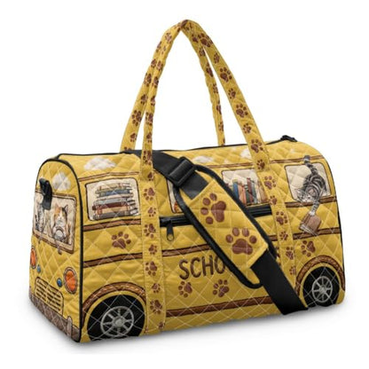 Cat Quilted Duffle Bag for Women, Hippie Bus Weekender Bags - color: Reading Cat