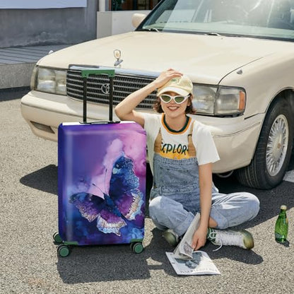 ANNA QUEEN Travel Luggage Cover Suitcase Protector Suitcase Cover Anti-Scratch,Stretchable Bag Cover Washable Durable Polyester - color: Psychedelic Butterfly, size: L(fits 28-30Inch suitcase)