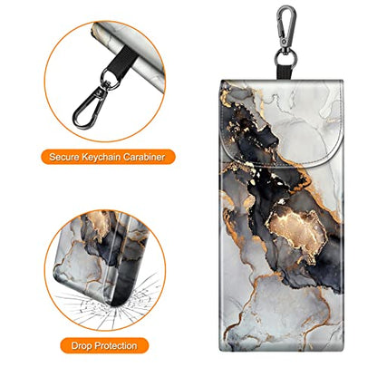 FINTIE Double Glasses Case with Carabiner Hook, Vegan Leather Eyeglass Case - color: Cloudy Marble