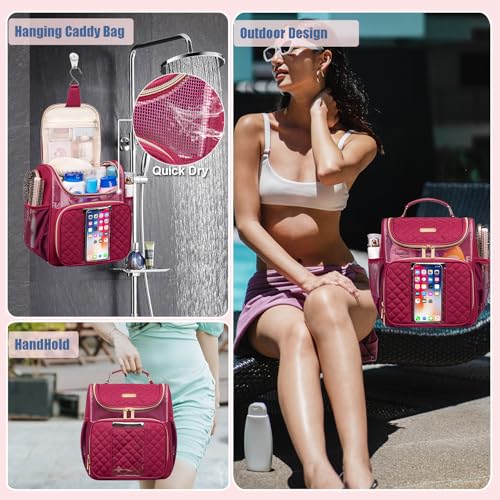 Otevan Large Toiletry Bag for Women Men,Quick Dry Hanging Toiletry Bag - color: WineRed