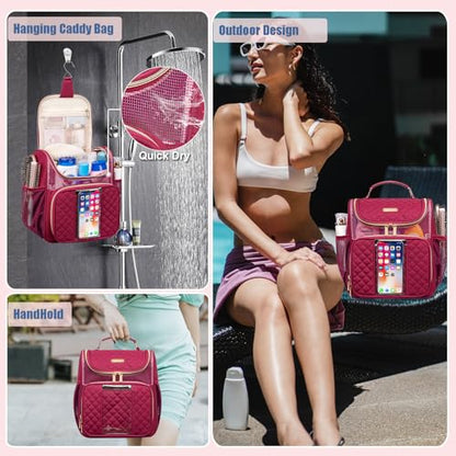 Otevan Large Toiletry Bag for Women Men,Quick Dry Hanging Toiletry Bag - color: WineRed