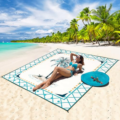 HIHOHO Beach Blanket Waterproof Sandproof Quick Drying Mat for 1-8 Adults - color: Flower Cocotree, size: 6'11" x 6'7"