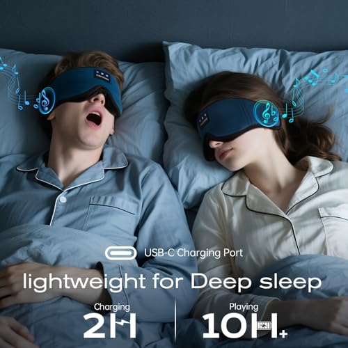 Sleep Mask with Bluetooth Headphones, Sleeping Headphones for Side Sleepers, Wireless Music Eye Mask with Ultra-Thin Stereo Speakers for Men, Women, Tech Gifts, Deep Blue - color: Deep Blue