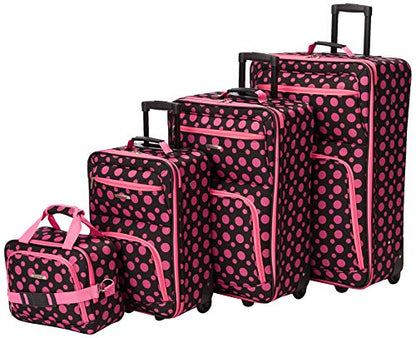Rockland Fashion Softside Upright Luggage Set, Black/Pink Dot, 4-Piece (14/19/24/28) - color: Black Pink Dot, size: 4 Piece (28"/24"/19"/14" Tote)