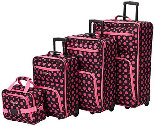 Rockland Fashion Softside Upright Luggage Set, Black/Pink Dot, 4-Piece (14/19/24/28) - color: Black Pink Dot, size: 4 Piece (28"/24"/19"/14" Tote)