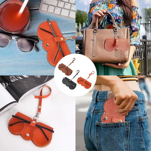 Soft Leather Sunglasses Bag, Soft Leather Sunglasses Bag with Wrist Strap, Portable Glasses Case Holder Sunglasses Pouch - color: Coffee