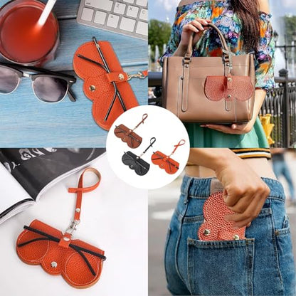 Soft Leather Sunglasses Bag, Soft Leather Sunglasses Bag with Wrist Strap, Portable Glasses Case Holder Sunglasses Pouch - color: Coffee