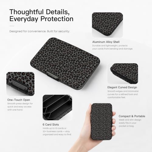 Credit Card Holder, Black Leopard, Aluminum Wallet for Women Men - color: Black Leopard