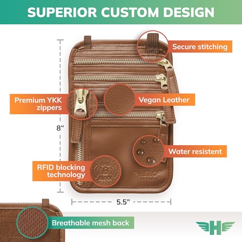 HERO Neck Wallet, RFID Blocking Vegan Leather Passport Holder Travel Pouch (Tan) - color: Tan