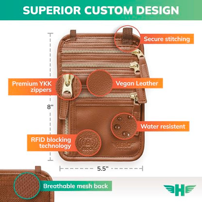 HERO Neck Wallet, RFID Blocking Vegan Leather Passport Holder Travel Pouch (Tan) - color: Tan