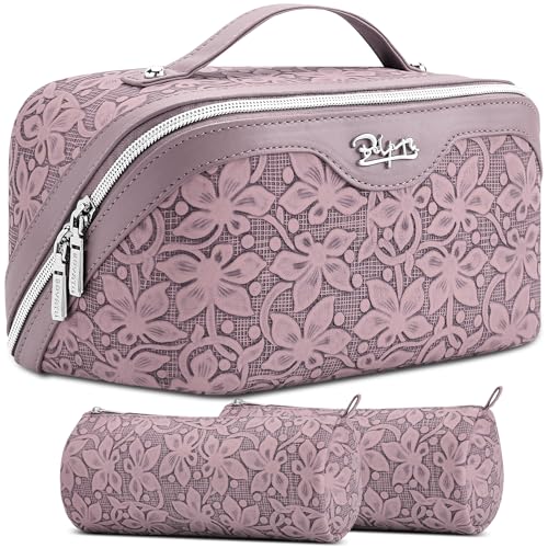 BOYATU Travel Makeup Bag Cosmetic Bags for Women: 3 Pcs Set Make up Bag - color: Z-64Purple
