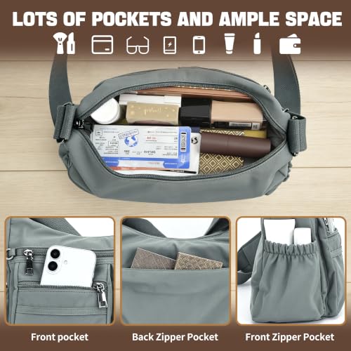 ELDA Large Nylon Crossbody Bags for Women, Travel Purses Shoulder Handbag - color: Grey Blue