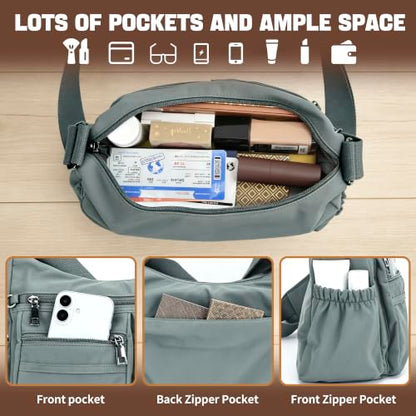 ELDA Large Nylon Crossbody Bags for Women, Travel Purses Shoulder Handbag - color: Grey Blue