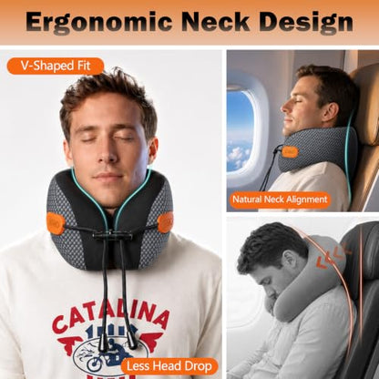 jiaao Travel Pillow,Airplane Neck Pillow with 360° Neck and Chin Support - color: Black & Gray(drawstring)