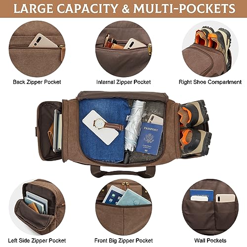 S-ZONE Canvas Travel Duffel Bag Weekend Overnight Bag for Men and Women - color: Coffee, size: X-Large