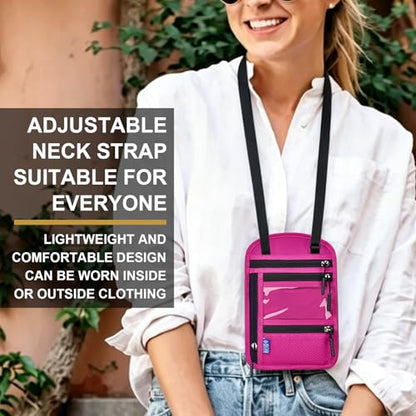 Passport Holder for Travel-RFID Blocking Neck Wallet-Money Pouch - color: Magenta