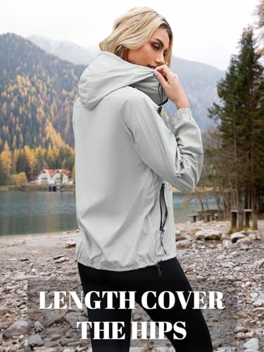 PITINAN Women's Rain Jacket Packable with Hood Lightweight Travel XS-3XL - color: Grey, size: Medium