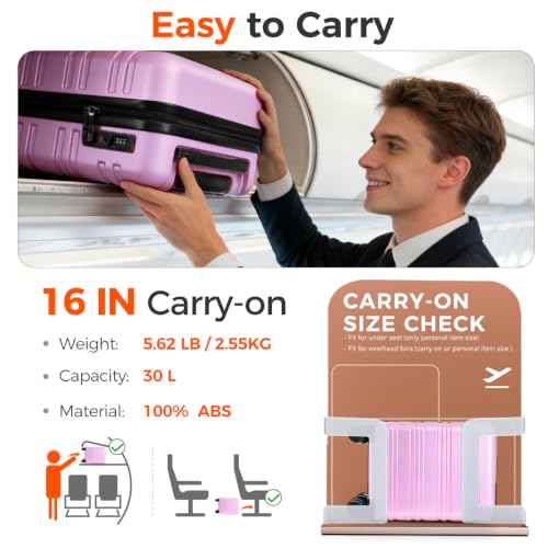 Hard Shell Suitcase With Removable Wheels, 16 Inch Carry On Luggage - color: Purple