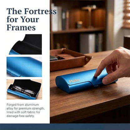 Philley Aluminum Ultra-Light Eyeglasses Slim Reading Glasses Case - color: Blue