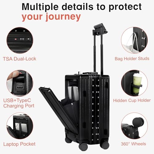 VentureVault Zipperless 24 Inch Luggage With Wheels,Aluminum Frame, Black - color: Black, size: 24 inch