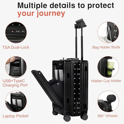 VentureVault Zipperless 24 Inch Luggage With Wheels,Aluminum Frame, Black - color: Black, size: 24 inch