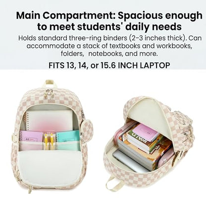 PiPiCat Backpack for Girls 4 in 1 Back to School Bookbag - color: K2 Checkered Beige