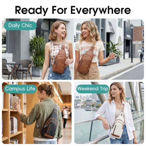 HomemeDiary Anti Theft Crossbody Bags for Women, RFID Sling Backpack Purse - color: White & Brown