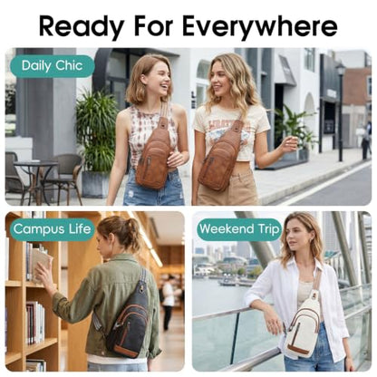 HomemeDiary Anti Theft Crossbody Bags for Women, RFID Sling Backpack Purse - color: White & Brown