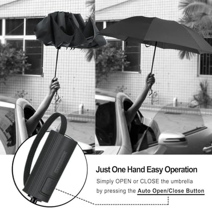 LANBRELLA 컴팩트 리버스 접이식 우산 자동 방풍 여행용 우산 - color: 블랙., size: 46인치