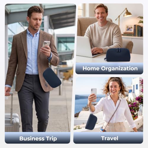 FYY Travel Cable Organizer - 8 Compartments, Lightweight, Water Repellent - color: Navy, size: (S) 8.1"× 4.7"× 2.9"