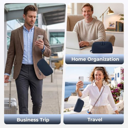 FYY Travel Cable Organizer - 8 Compartments, Lightweight, Water Repellent - color: Navy, size: (S) 8.1"× 4.7"× 2.9"