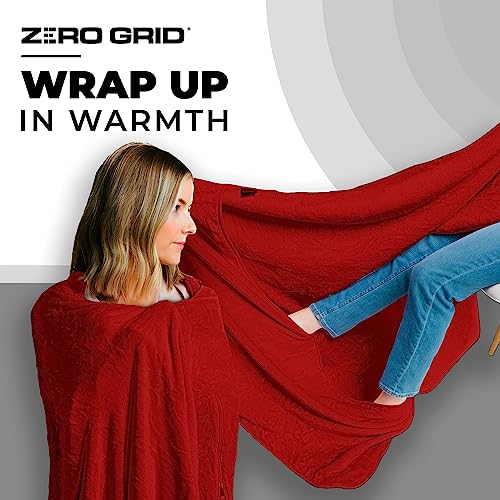 Zero Grid Lightweight Airplane & Travel Blanket with Foot Pockets, Red - color: Red