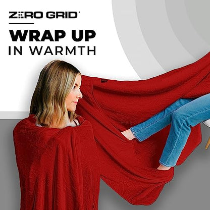 Zero Grid Lightweight Airplane & Travel Blanket with Foot Pockets, Red - color: Red