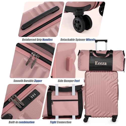 Eeeza Carry On Luggage Set 3 Piece Suitcases, Rose Gold (20/DB/TB) - color: Rose Gold