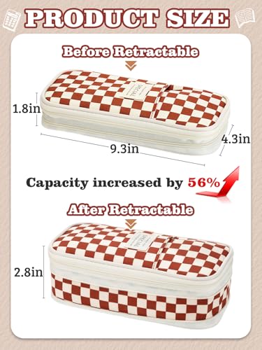 Bigmeta Gingham Expandable Pencil Case for Teens Girls - Caramel - color: Caramel