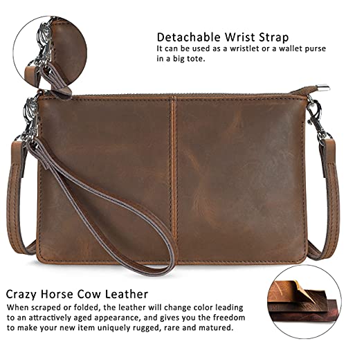 befen Genuine Leather Small Crossbody Bags for Women Wristlet Wallet Purses - color: Crazy Horse Leather - Brown