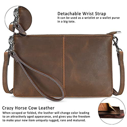 befen Genuine Leather Small Crossbody Bags for Women Wristlet Wallet Purses - color: Crazy Horse Leather - Brown