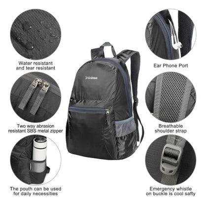 G4Free 30L Packable Travel Hiking Backpack for Men Women - color: Black, size: 30L